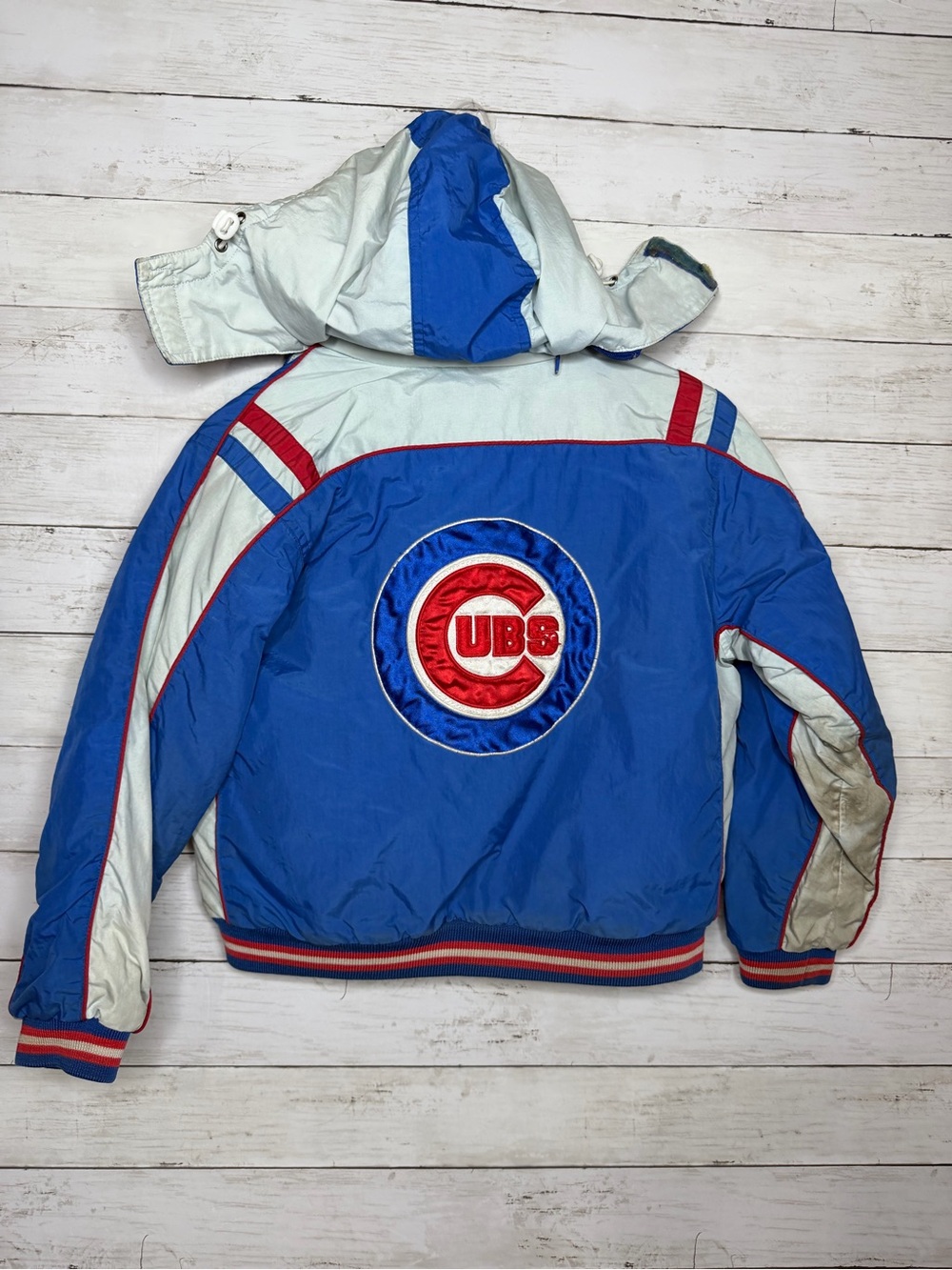 Vintage Chicago Cubs Youth Puffer Jacket Hooded MLB G III 90s Blue Coat